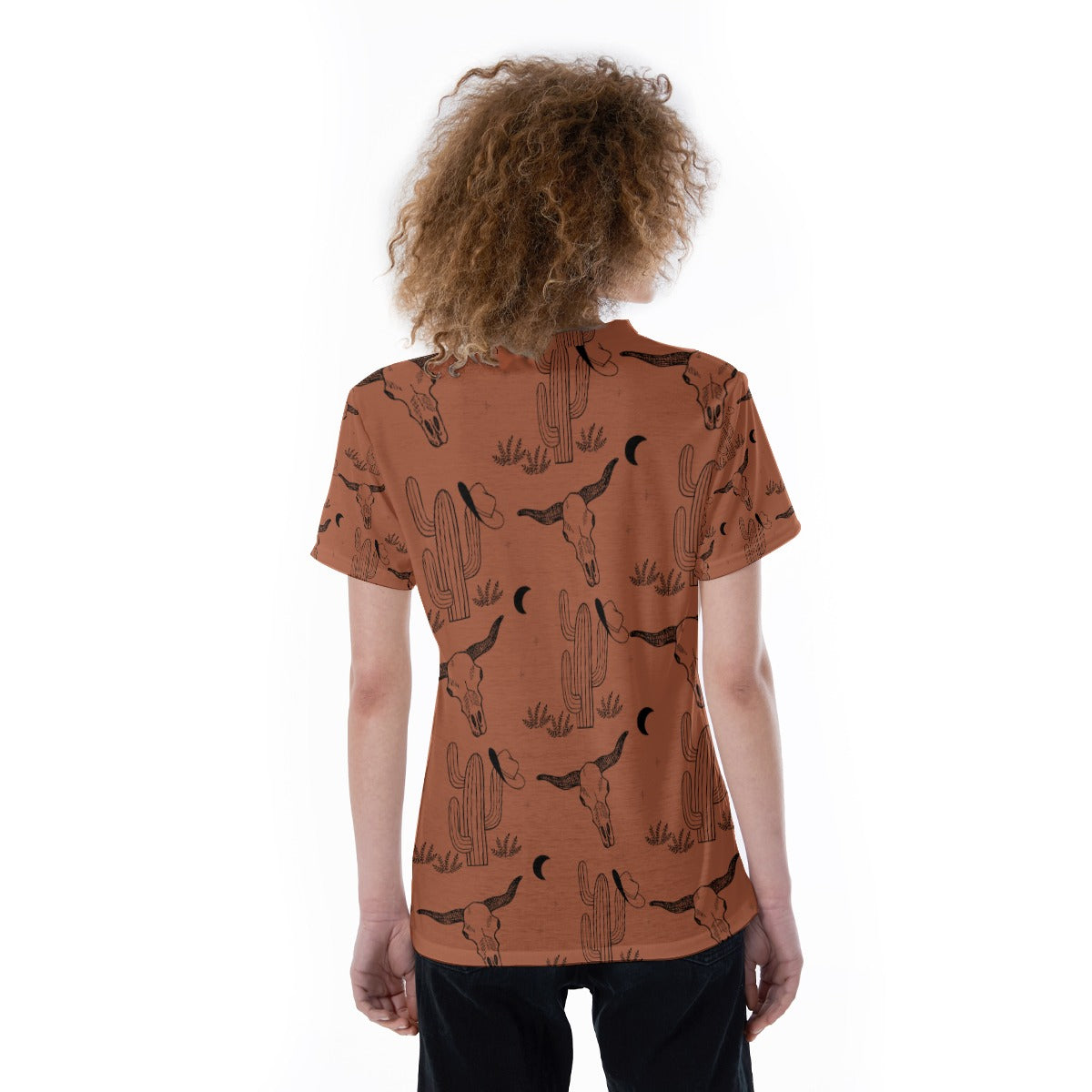 Rust Bullskull Cactus V-neck Women's T-shirt