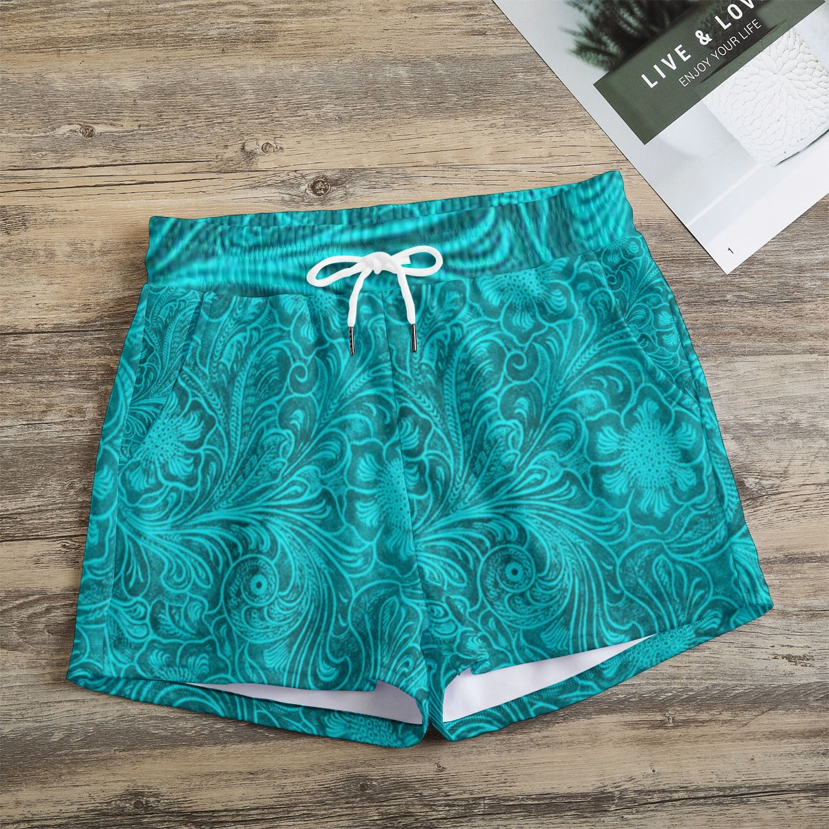 Turquoise Tooled Casual Shorts