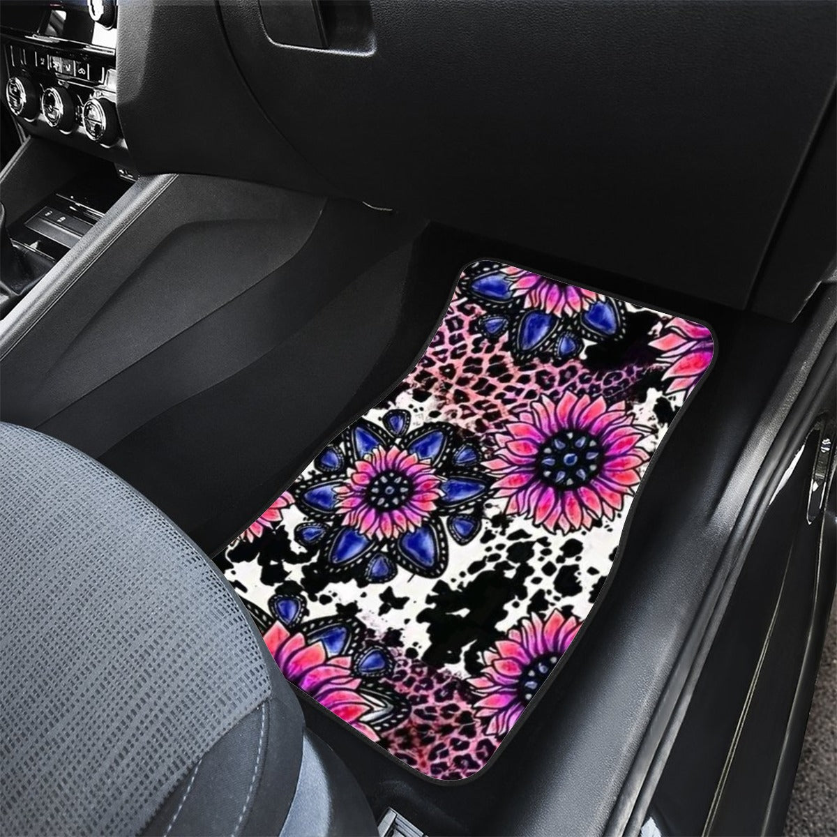 Cowprint Pink & Purple Sunflowers Front row car mats (2pcs)