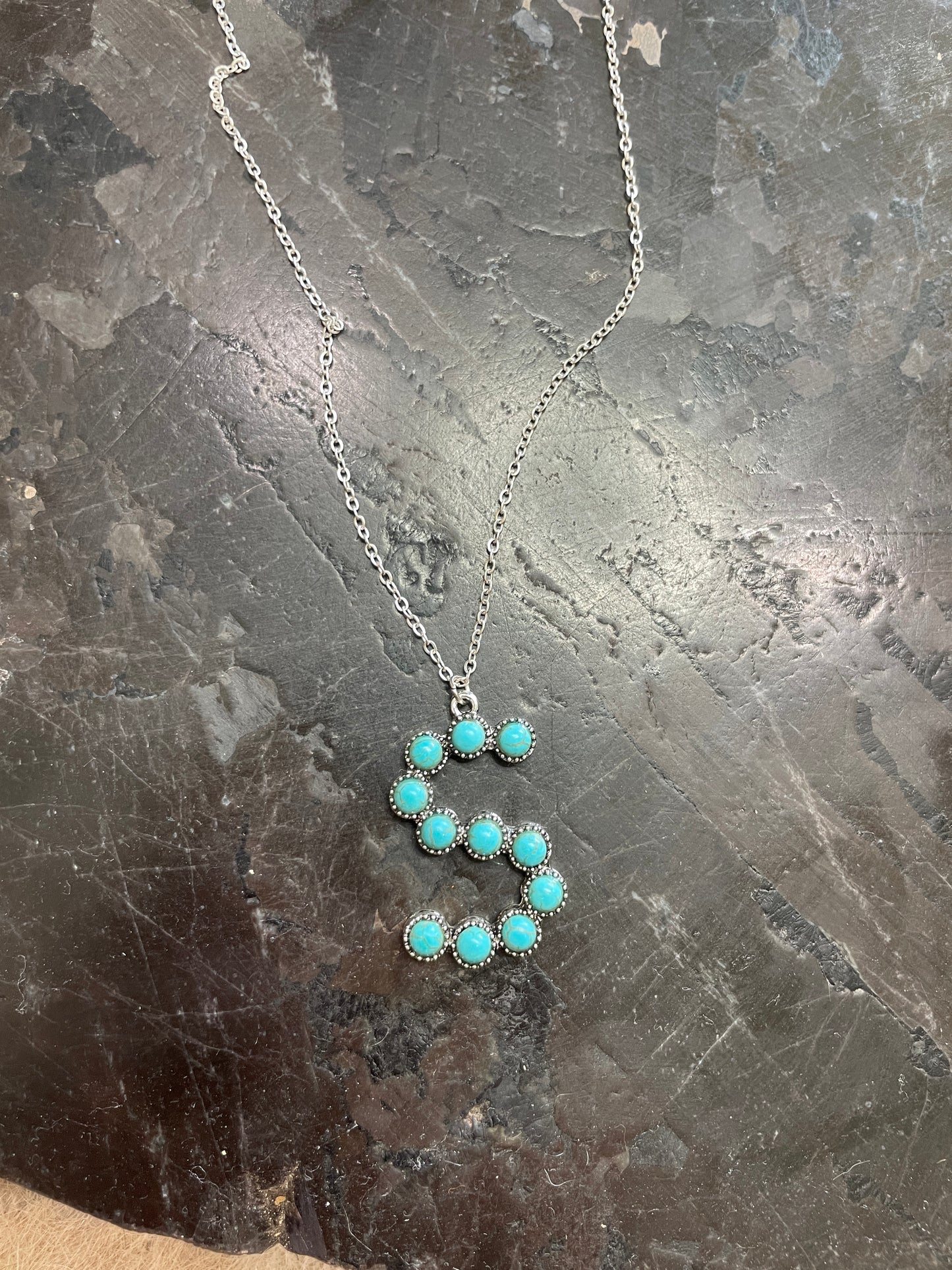 Turquoise Stone Initial Necklace