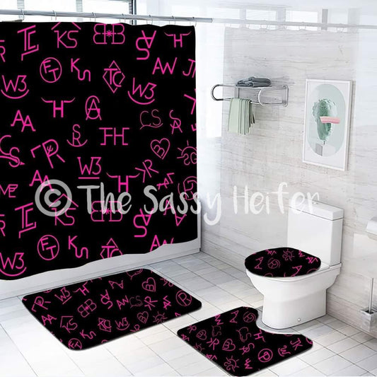 Black & Pink Branded Shower Curtain Set