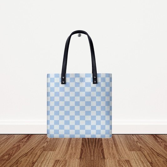 Blue Checkered PU Shoulder Bag