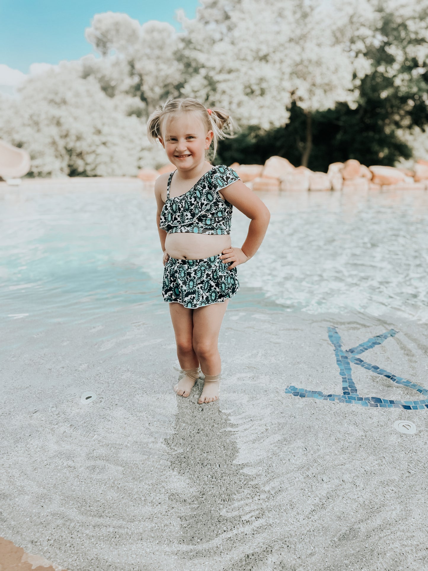 Cow turquoise stone Kids Bathing Suit