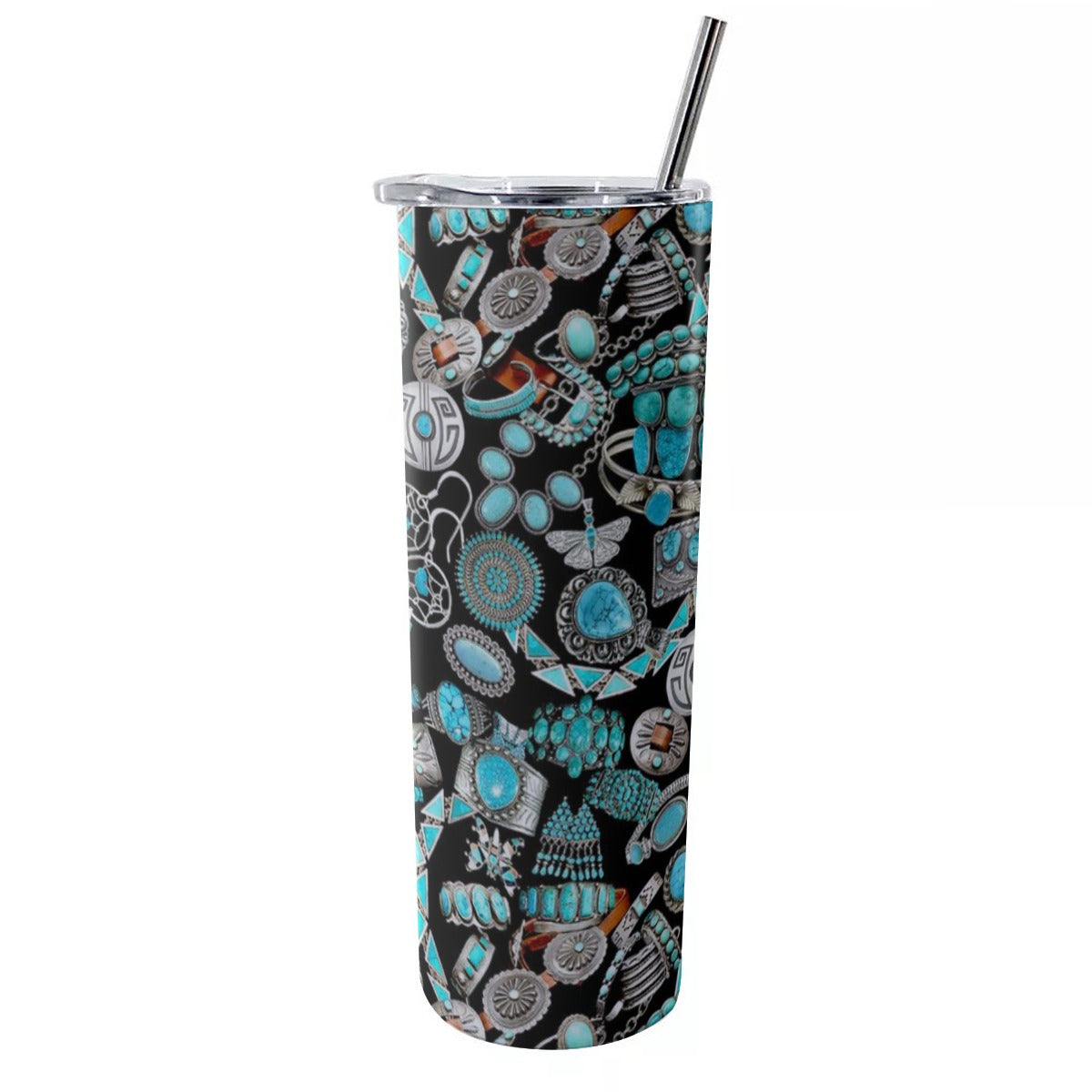 Turquoise Lovers Glitter Tumbler With Stainless Steel Straw 20oz