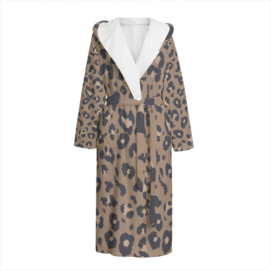 Vintage Leopard Unisex Flannel Hooded bathrobe