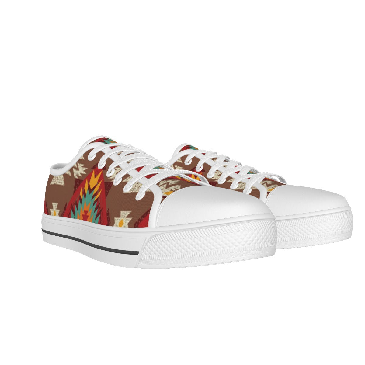 Brown Red & Turquoise Aztec White Sole Canvas Shoes