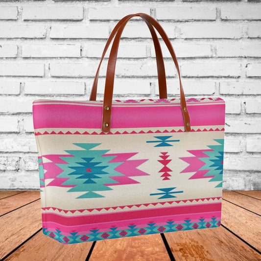 Pink & Turquoise Aztec Tote Bag