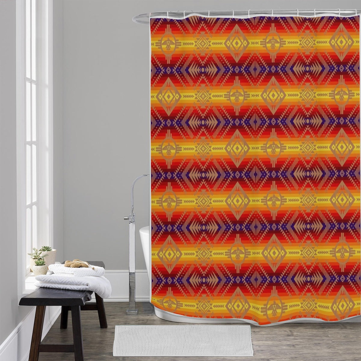 Yellow Purple & Orange Aztec Shower Curtains