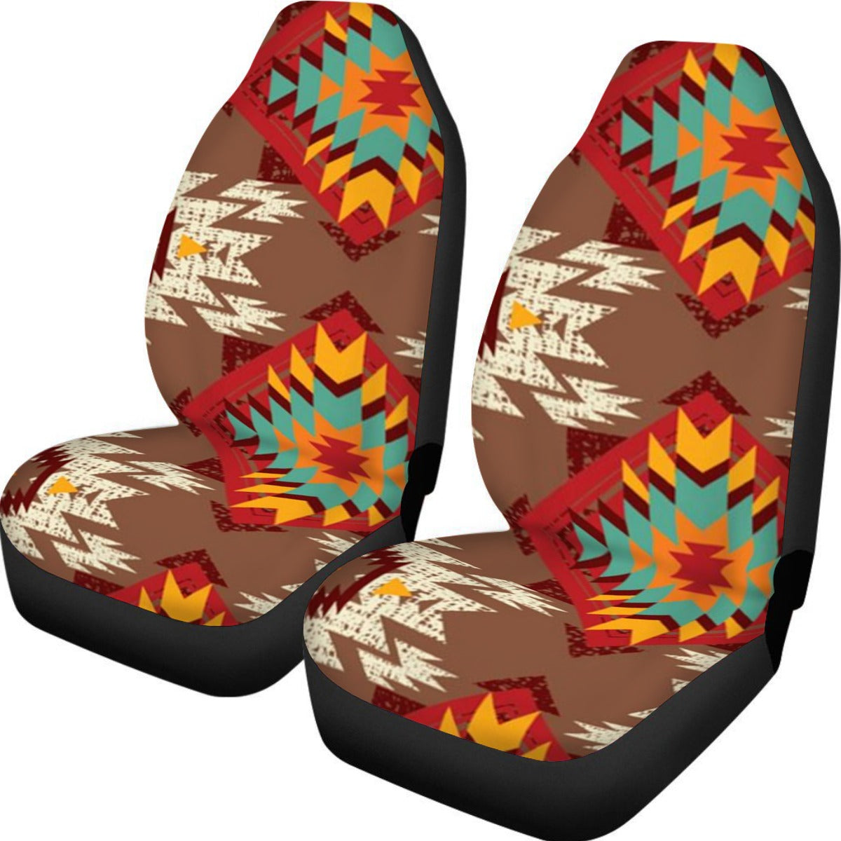 Brown Red & Turquoise Aztec Universal Car Seat Cover With Thickened Back