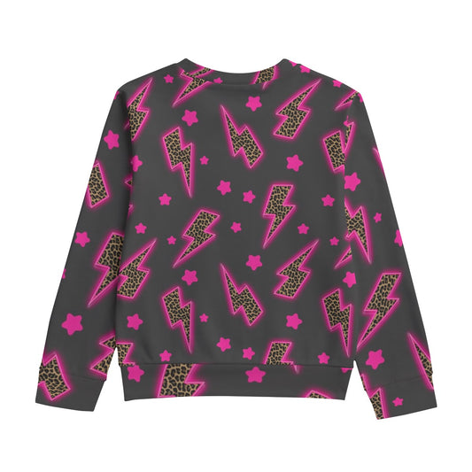 Hot Pink Lightening Kid's Round Neck Sweatshirt