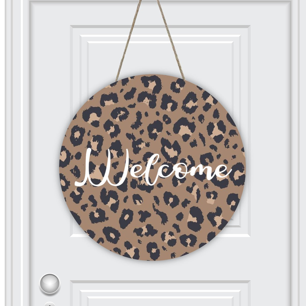 Vintage Leopard welcome Round House Number Door Hanger