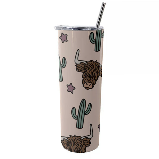 Highland Cactus Stars Glitter Tumbler With Stainless Steel Straw 20oz