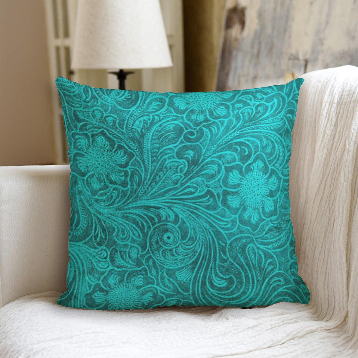 Turquoise Tooled Look couch pillow with pillow Inserts