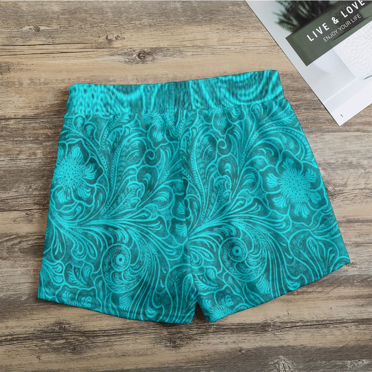 Turquoise Tooled Casual Shorts