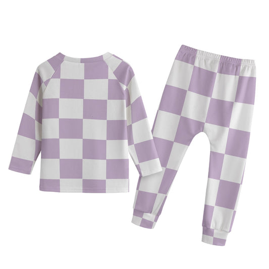 Purple Checkered Kid's Knitted Fleece Set