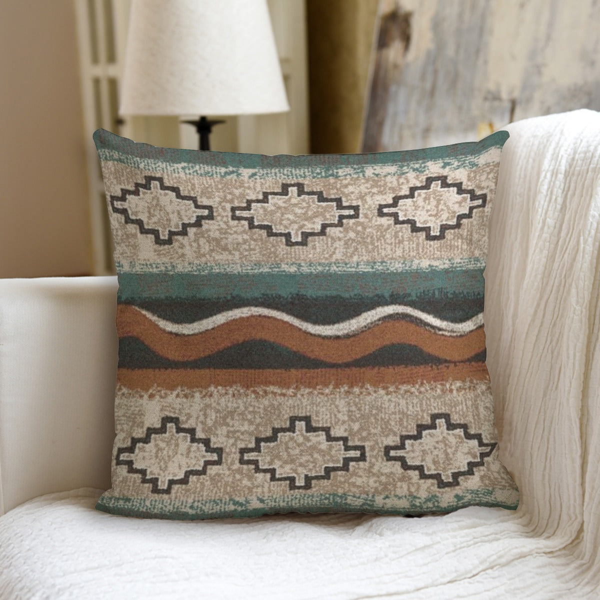 Rust & Teal Aztec couch pillow with pillow Inserts