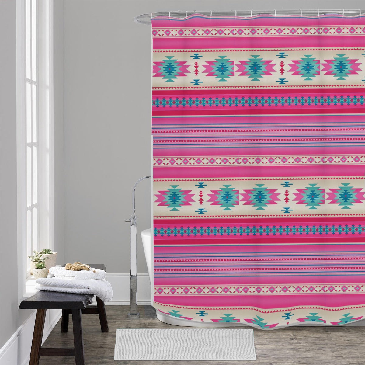 Turquoise & Pink Aztec Shower Curtains