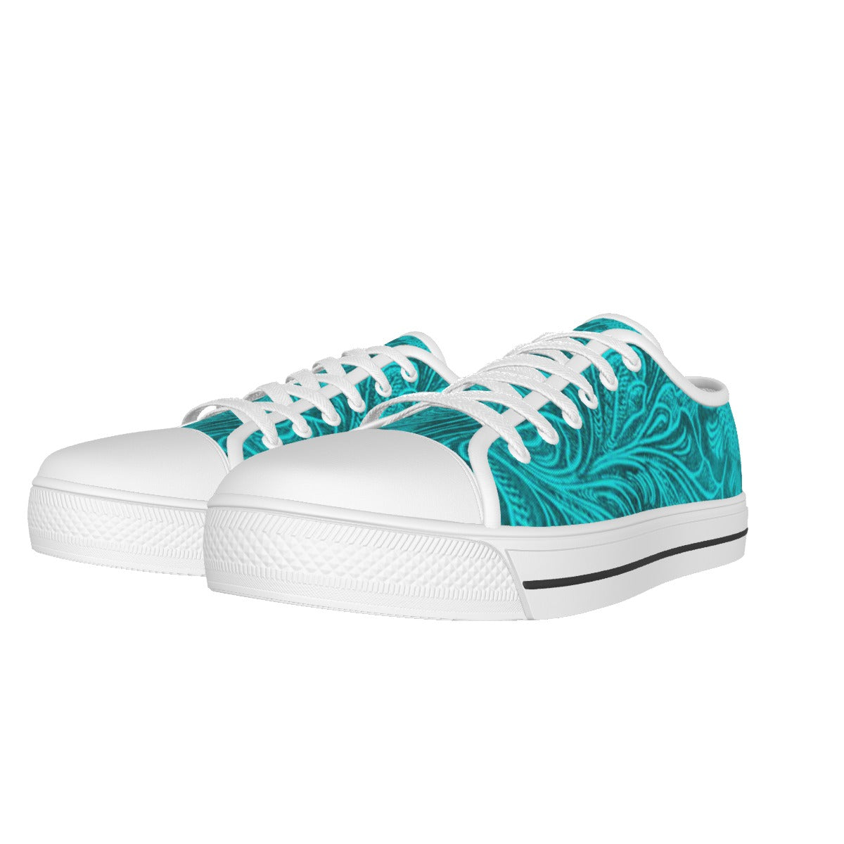 Turquoise Tooled White Sole Canvas Shoes