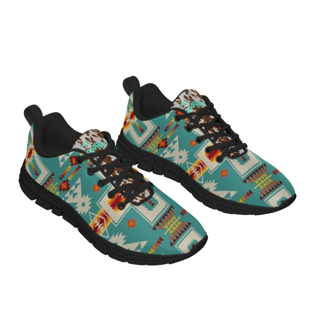 PRE-ORDER Turquoise Aztec & Cowhide Women's Shoes With Black Sole