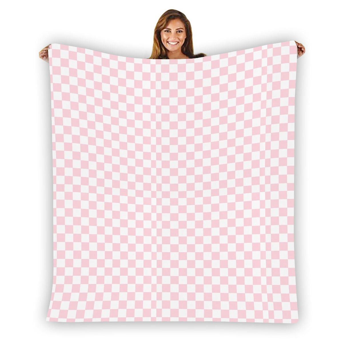 Light Pink Checkered Single-Side Flannel Blanket
