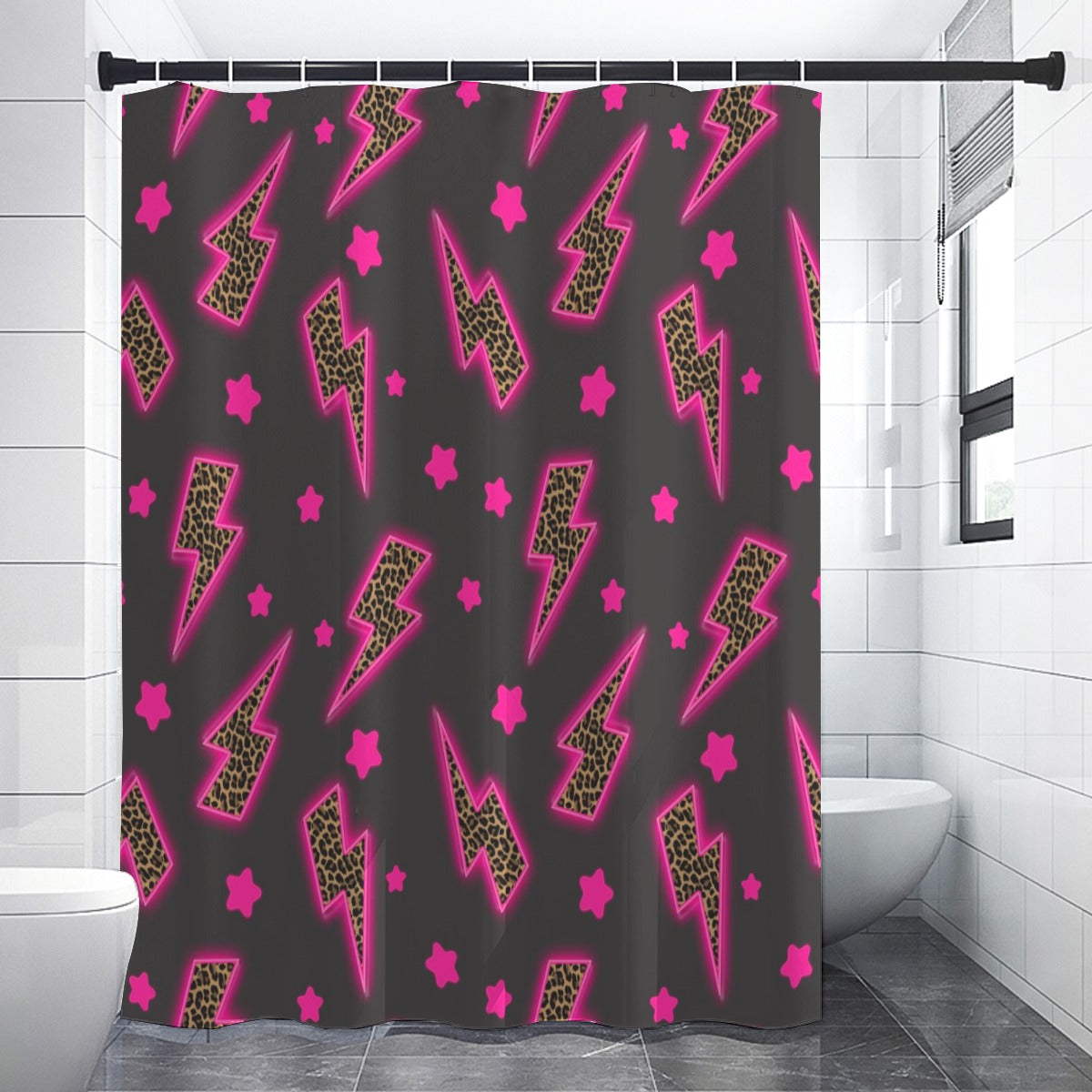Hot Pink Leopard Lightening Shower Curtain