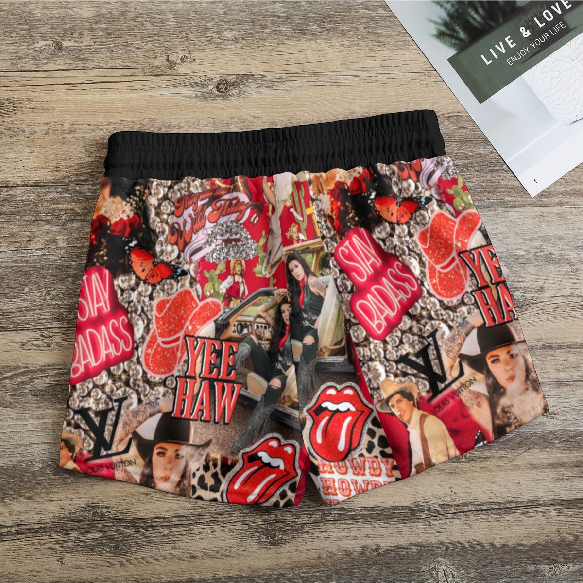Red Yeehaw Western Collage Women's Casual Shorts