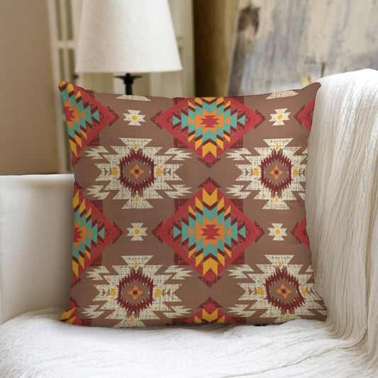 Brown Red & Turquoise Aztec couch pillow with pillow Inserts