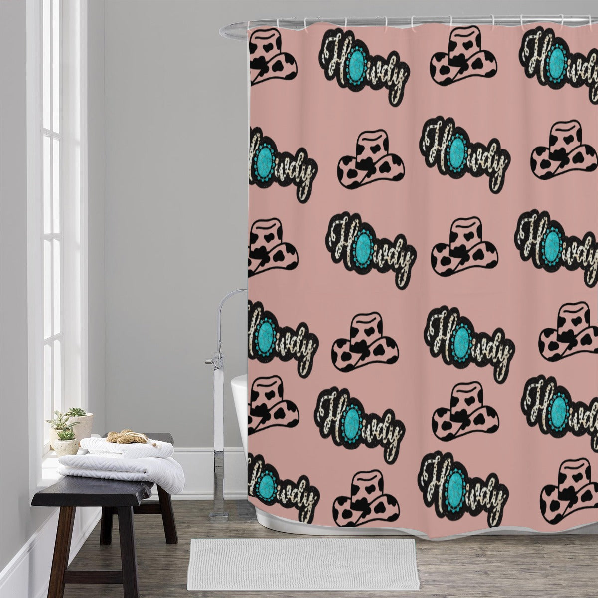Pink Cowprint Hat Howdy Shower Curtain