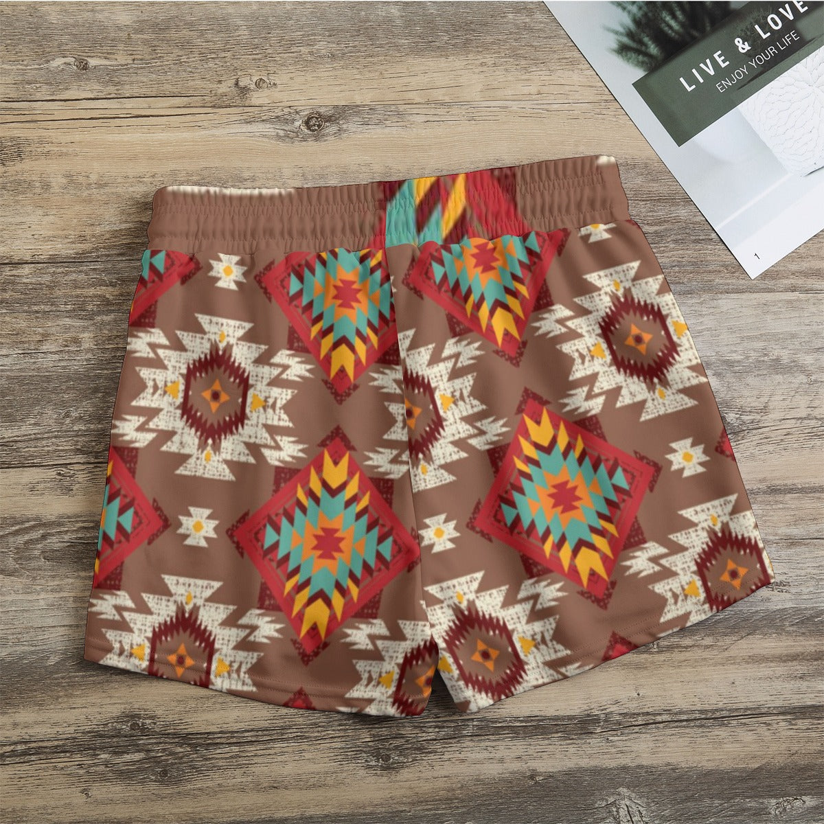 Brown red & Turquoise Aztec Casual Shorts