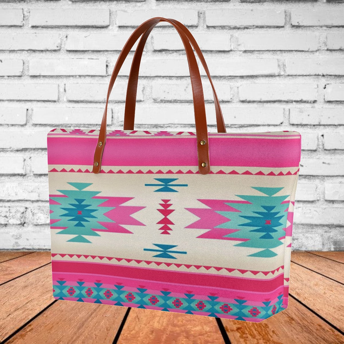 Pink & Turquoise Aztec Tote Bag