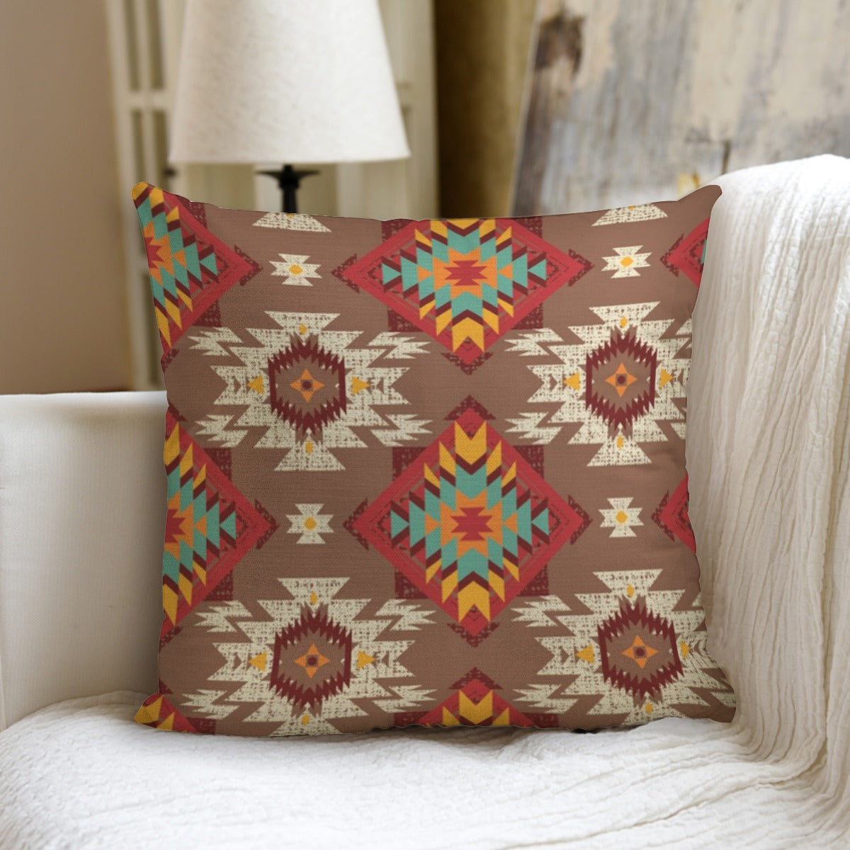 Brown Red & Turquoise Aztec couch pillow with pillow Inserts