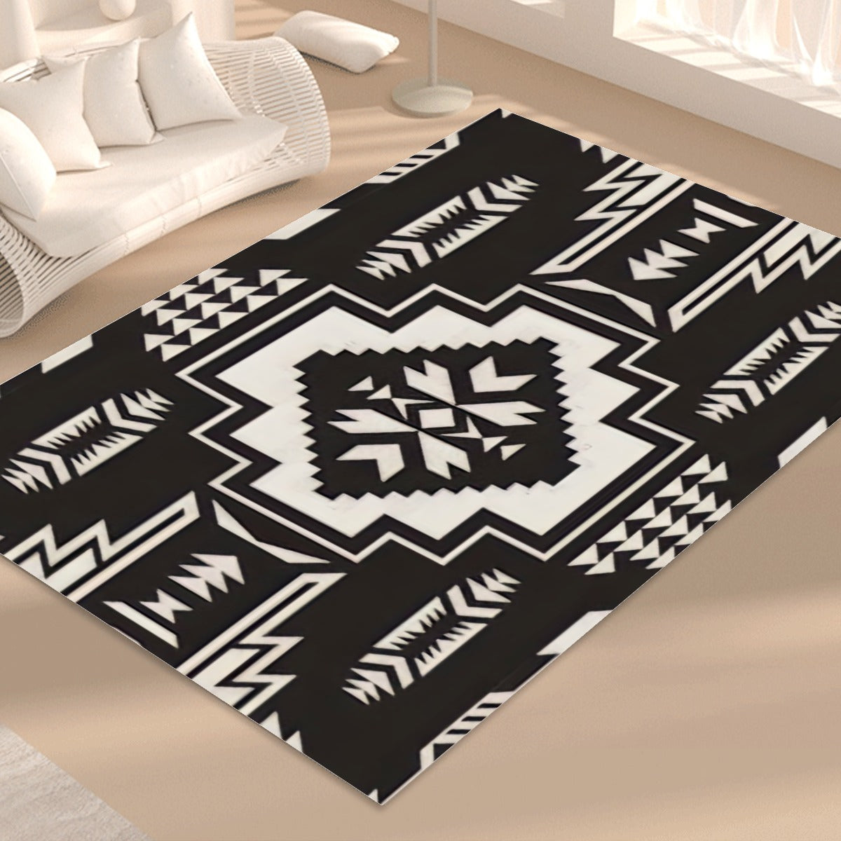 Black & White Aztec Foldable Rectangular Floor Mat