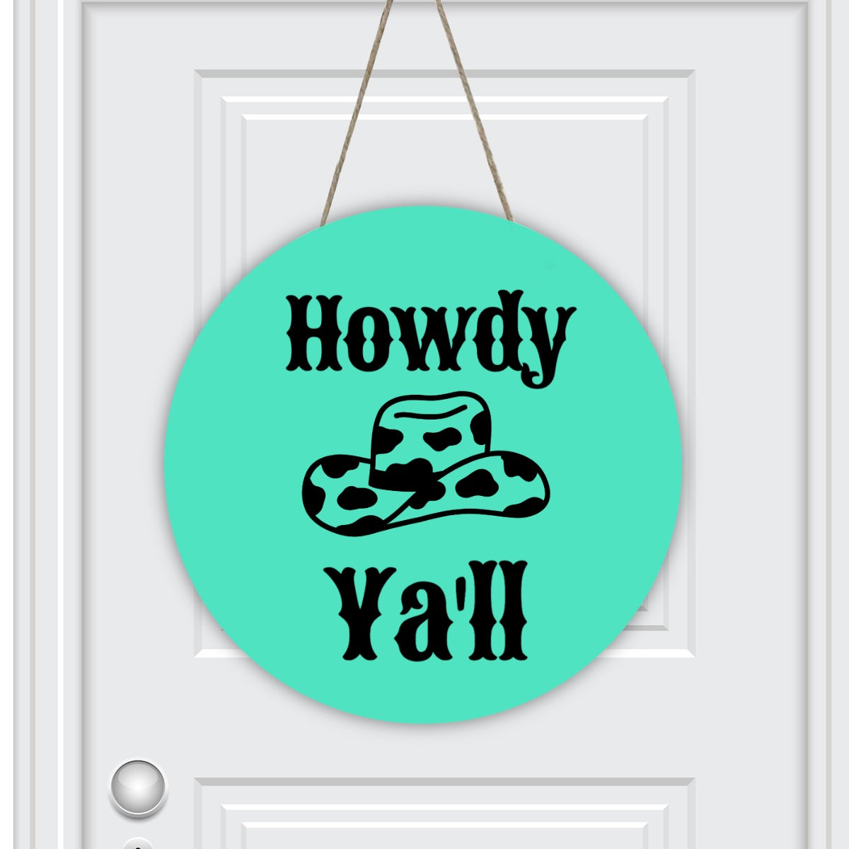 Turquoise Howdy Yall Round House Number Door Hanger