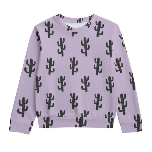 Purple Cactus Kid's Round Neck Sweatshirt