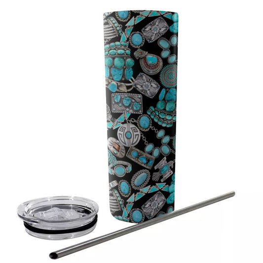 Turquoise Lovers Glitter Tumbler With Stainless Steel Straw 20oz