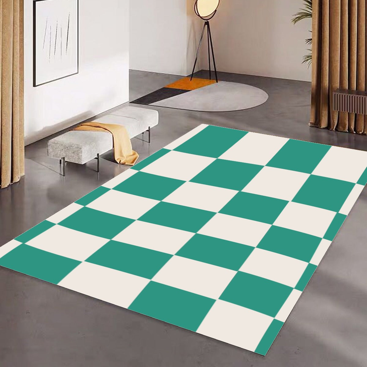 Turquoise Checkered Foldable Rectangular Floor Mat