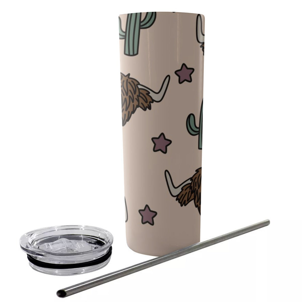 Highland Cactus Stars Glitter Tumbler With Stainless Steel Straw 20oz