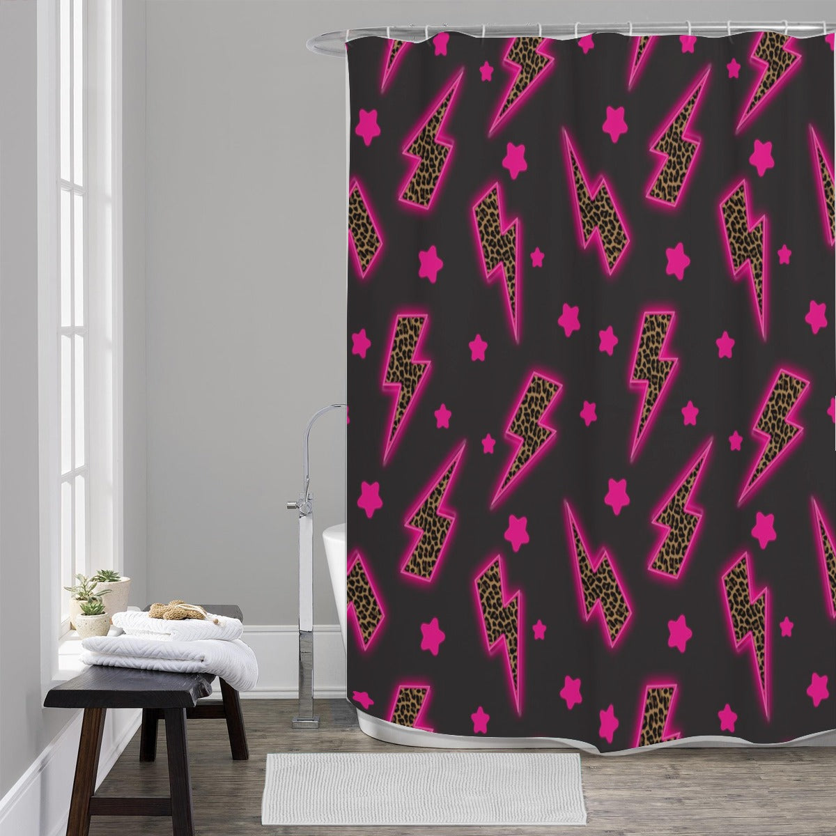 Hot Pink Leopard Lightening Shower Curtain