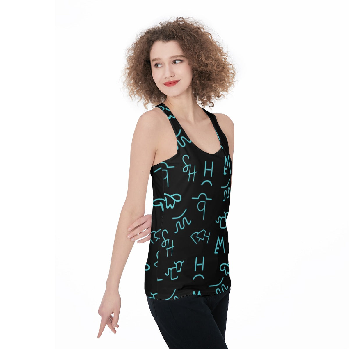 Black With turquoise Branded Racerback Tank Top