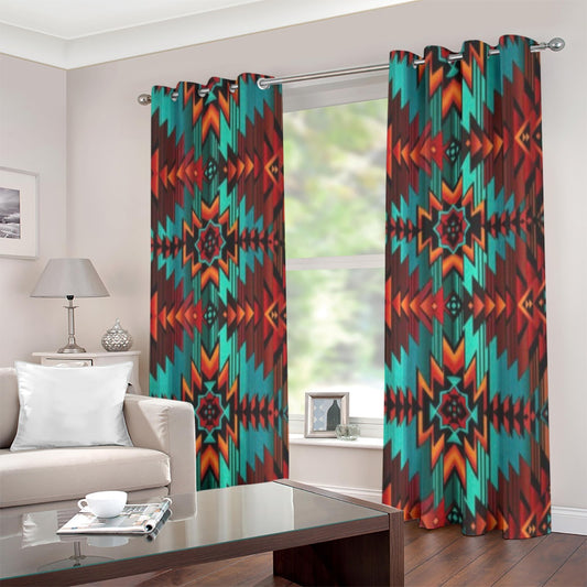 Red Aztec Grommet Curtains