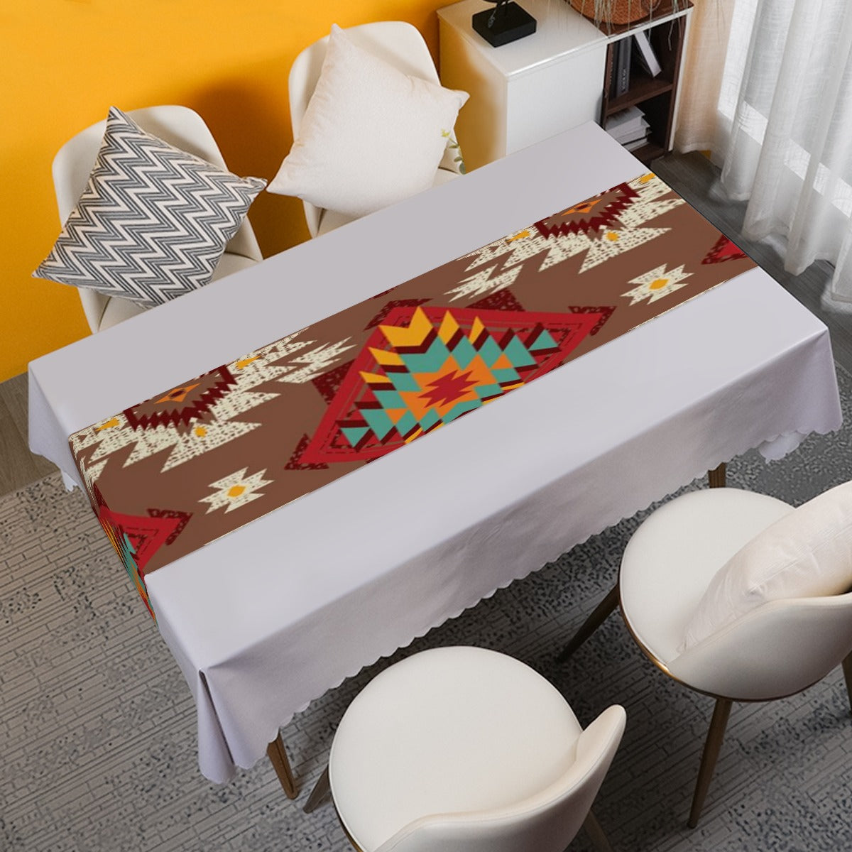 Brown red & turquoise Aztec Table Runner | Rectangle