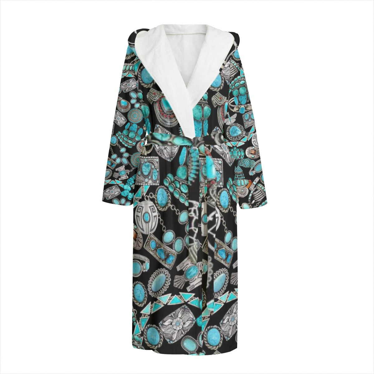Turquoise Lovers Unisex Flannel Hooded bathrobe
