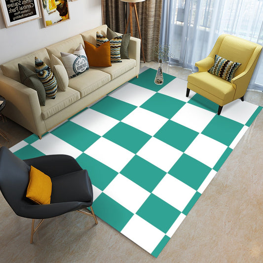 Turquoise Checkered Foldable Rectangular Floor Mat