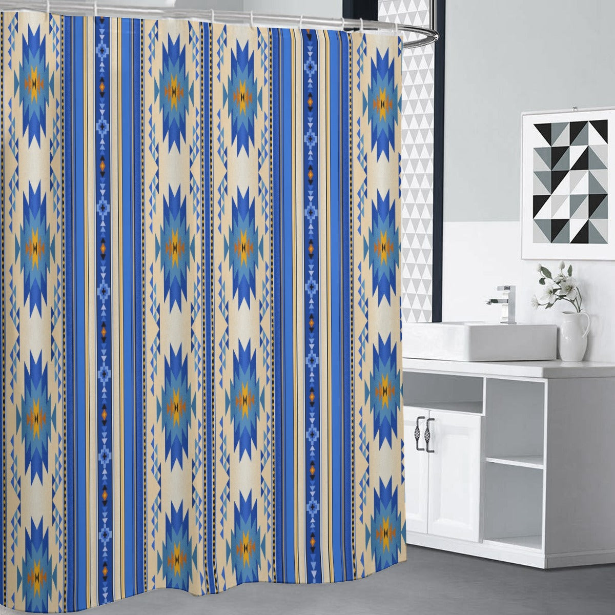 Royal Blue & Tan Aztec Shower Curtains