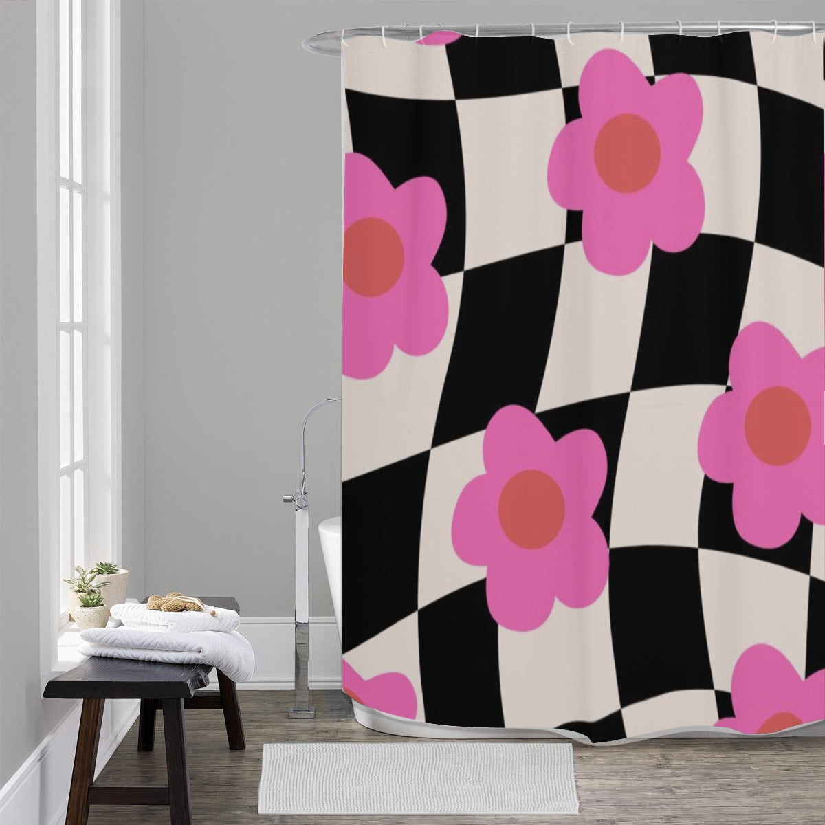 Floral Checkered Shower Curtain
