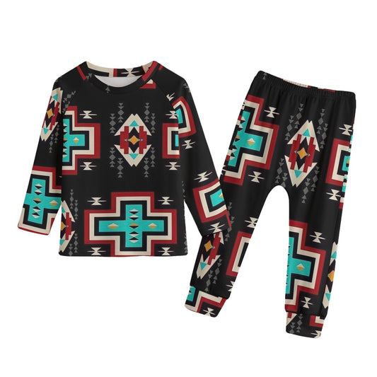 Turquoise & red aztec Kid's Knitted Fleece Set