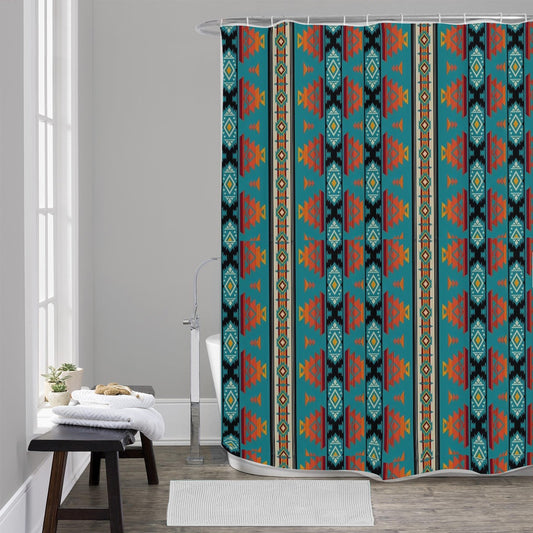 Turquoise Black & Orange Aztec Shower Curtain