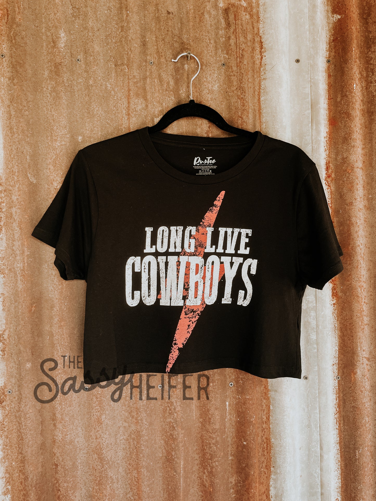Black Long Live Cowboys Cropped Graphic Tee