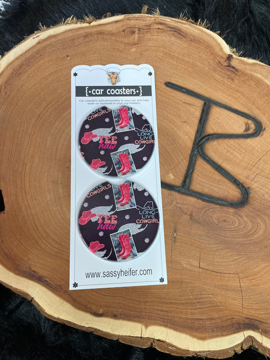 Pink Rhinestone Boujee Cowgirl Collage Car Coasters