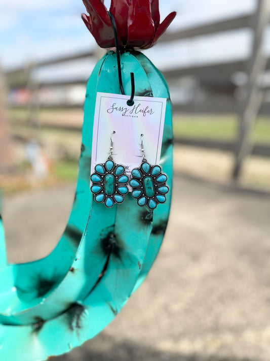 Turquoise Stone Concho Earrings